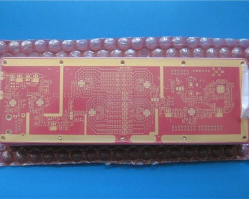 Hybrid 10-Layer PCB Rogers RO4350 6.6mil+FR4 Hybrid PCB With Red Solder Mask and Immersion Gold